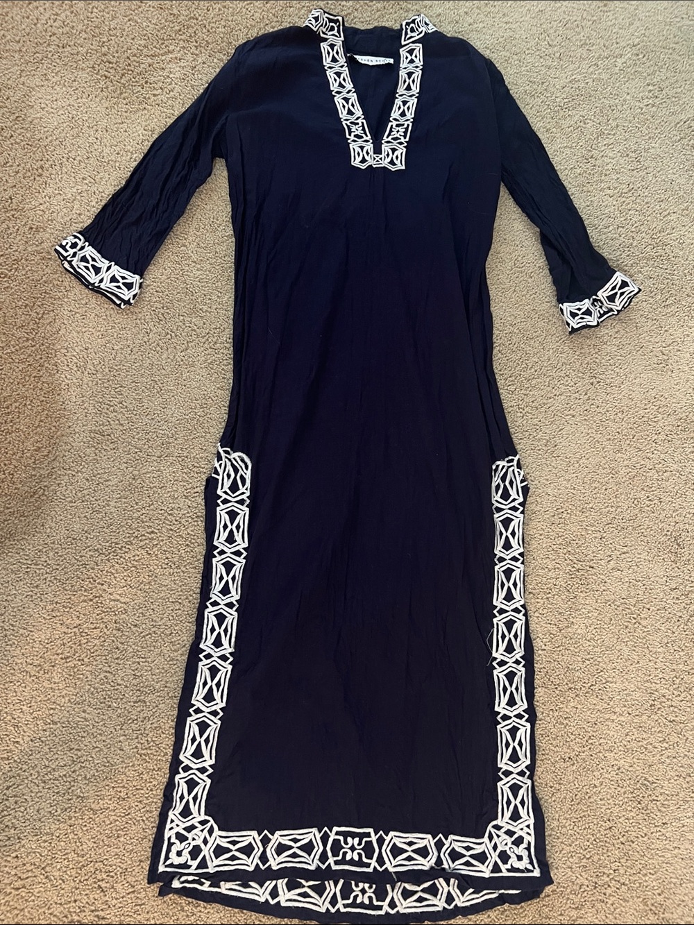 Gretchen Scott Designs Navy Maxi Dress with White Embroidery